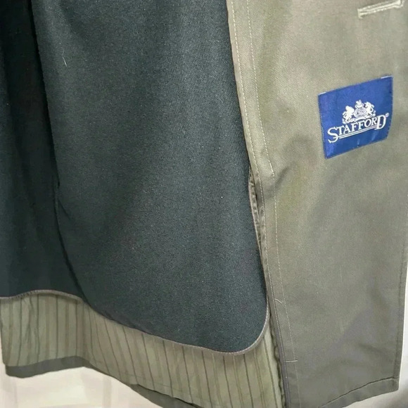 VTG 90 Stafford Trench Coat Removable Lining Men Size 44 Reg Button Up Belt Flaw - Picture 13 of 16